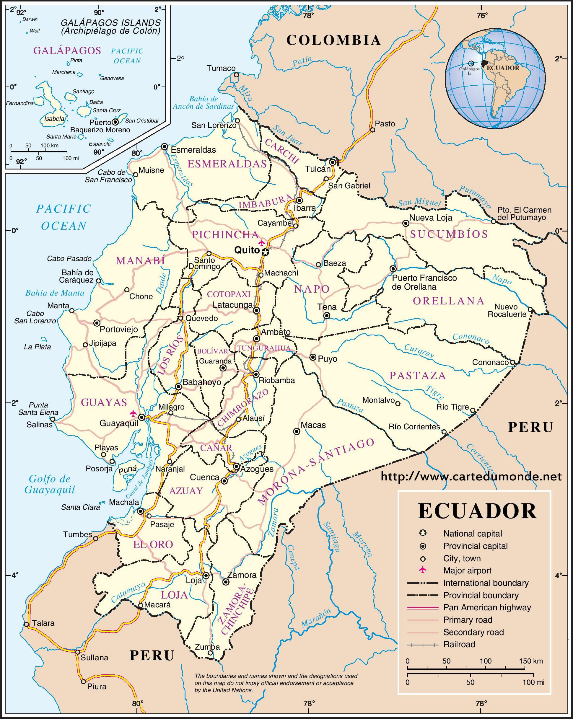 Groot Kaart Ecuador Op De Wereld Kaart Groot Kaart Ecuador Op De Wereld Kaart