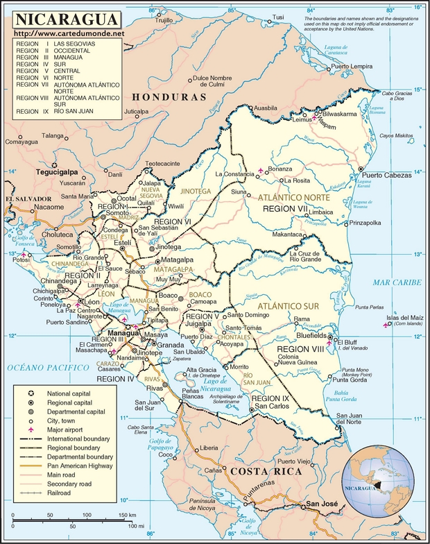 Kaart Nicaragua