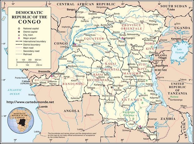 Kaart Democratische Republiek Congo