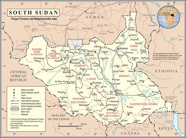 Kaart Zuid-Soedan