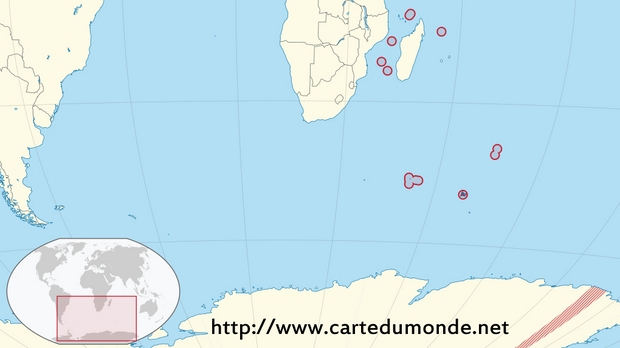 Kaart Franse Zuidelijke en Antarctische gebieden