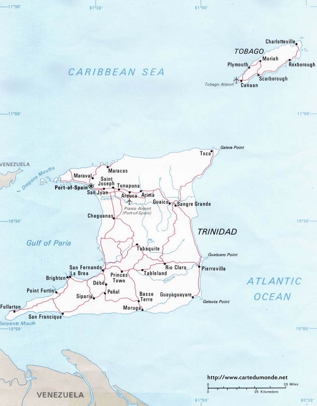 Kaart Trinidad en Tobago