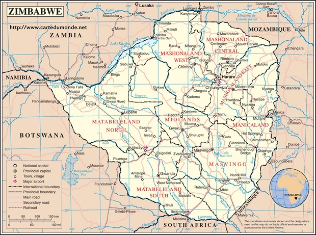 Kaart Zimbabwe